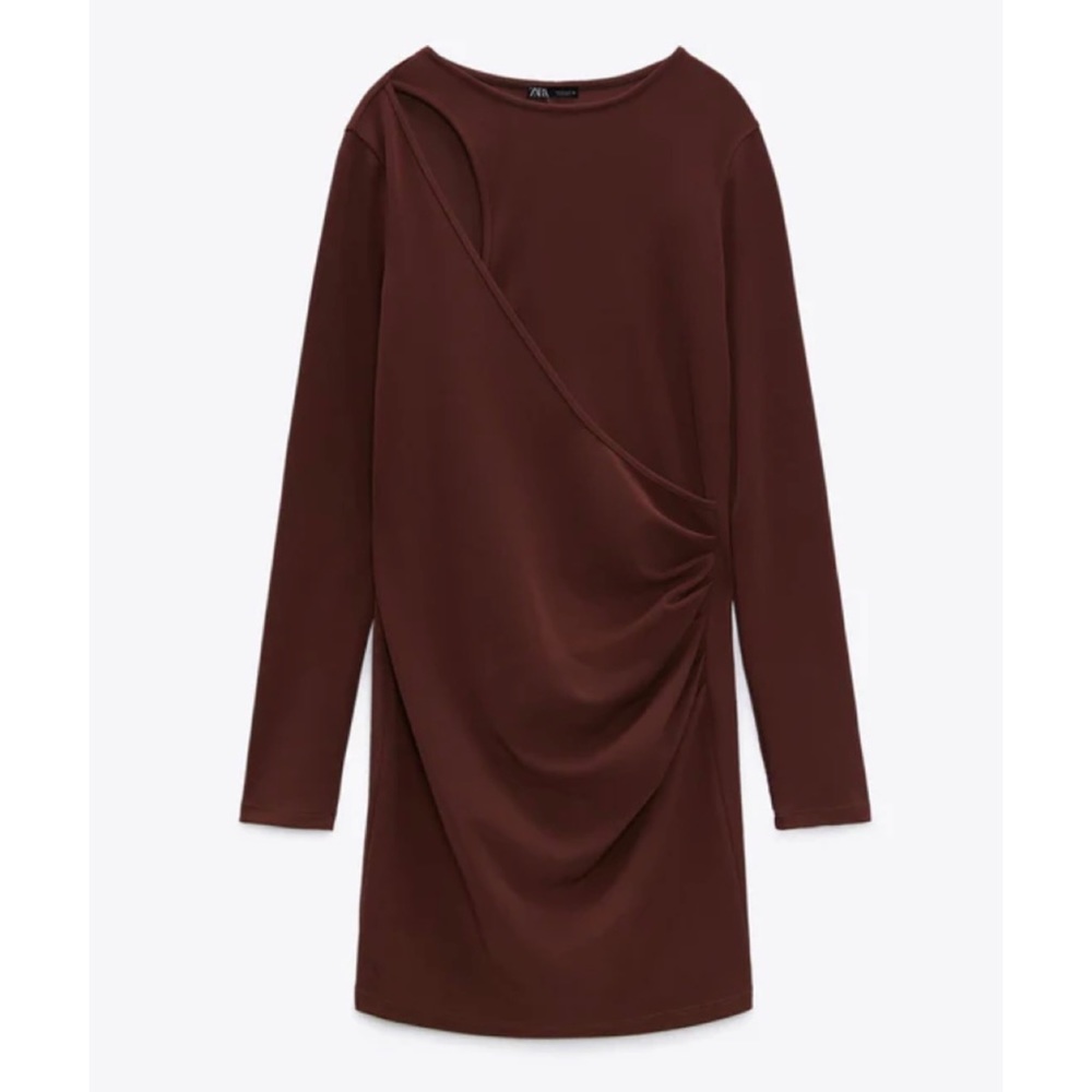 ZARA • Brown Keyhole Cutout Long Sleeve Bodycon Mini Dress, M - Picture 2 of 16